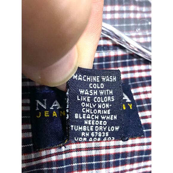 Nautica Button Down LS Dress Shirt Boys L 16-18 Preppy Red Blue Plaid Classic - Picture 6 of 6